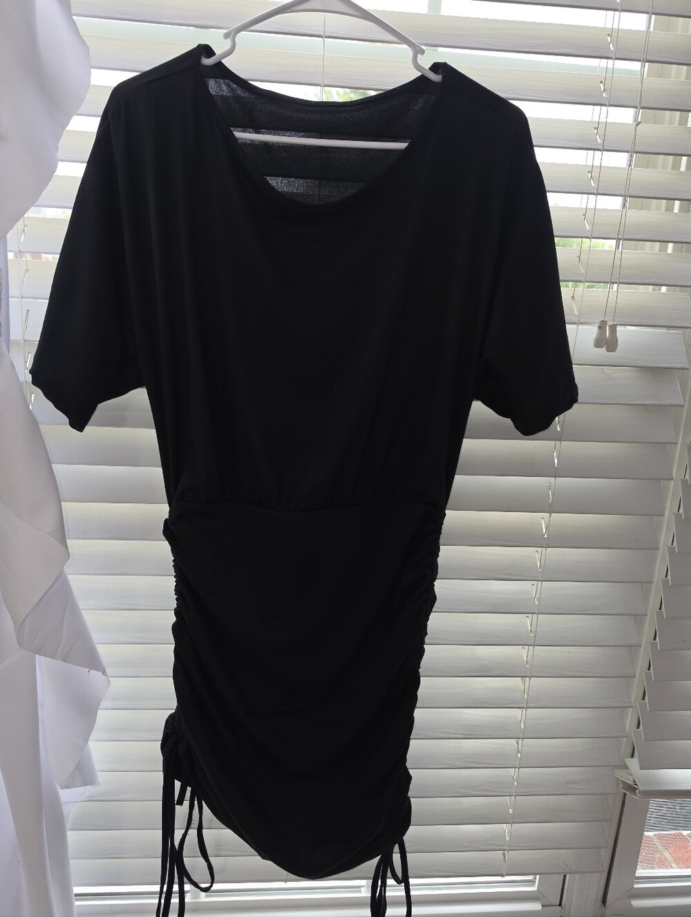 #2629, Adjustable Ruched Side-Drawstring Mini black Dress 35"in long NWT Sz L